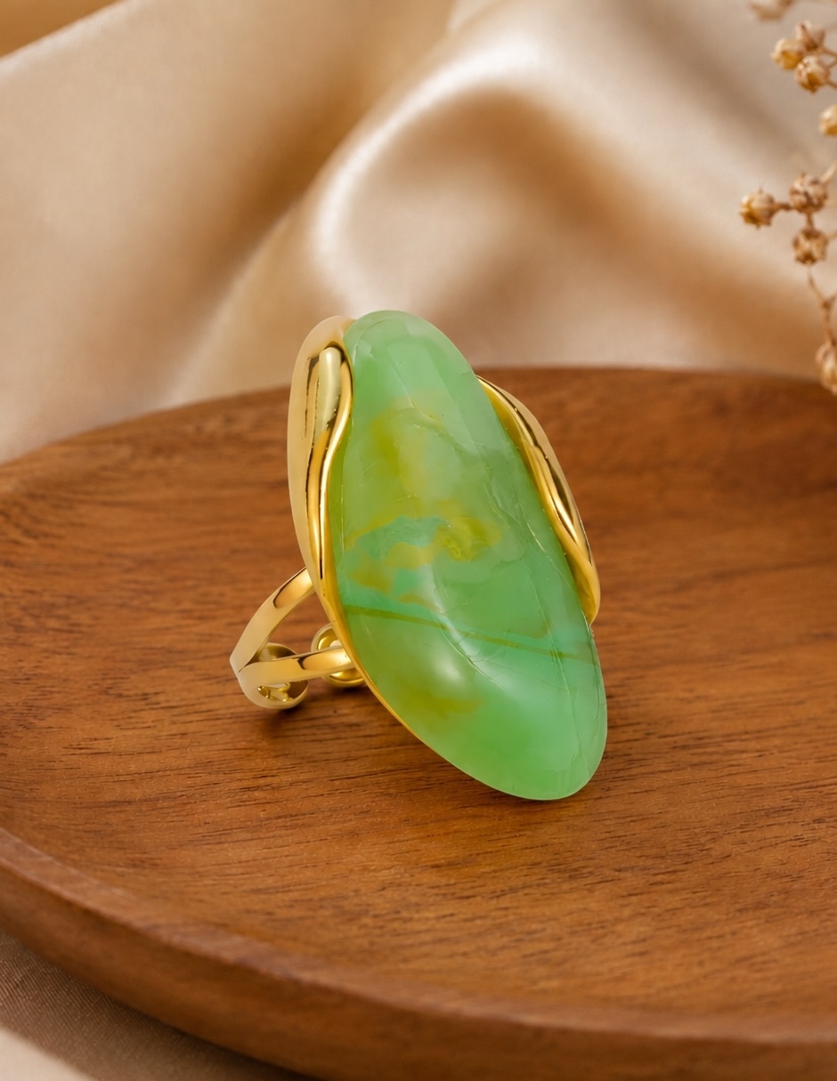 Anillo Ámbar resina baño de oro 5