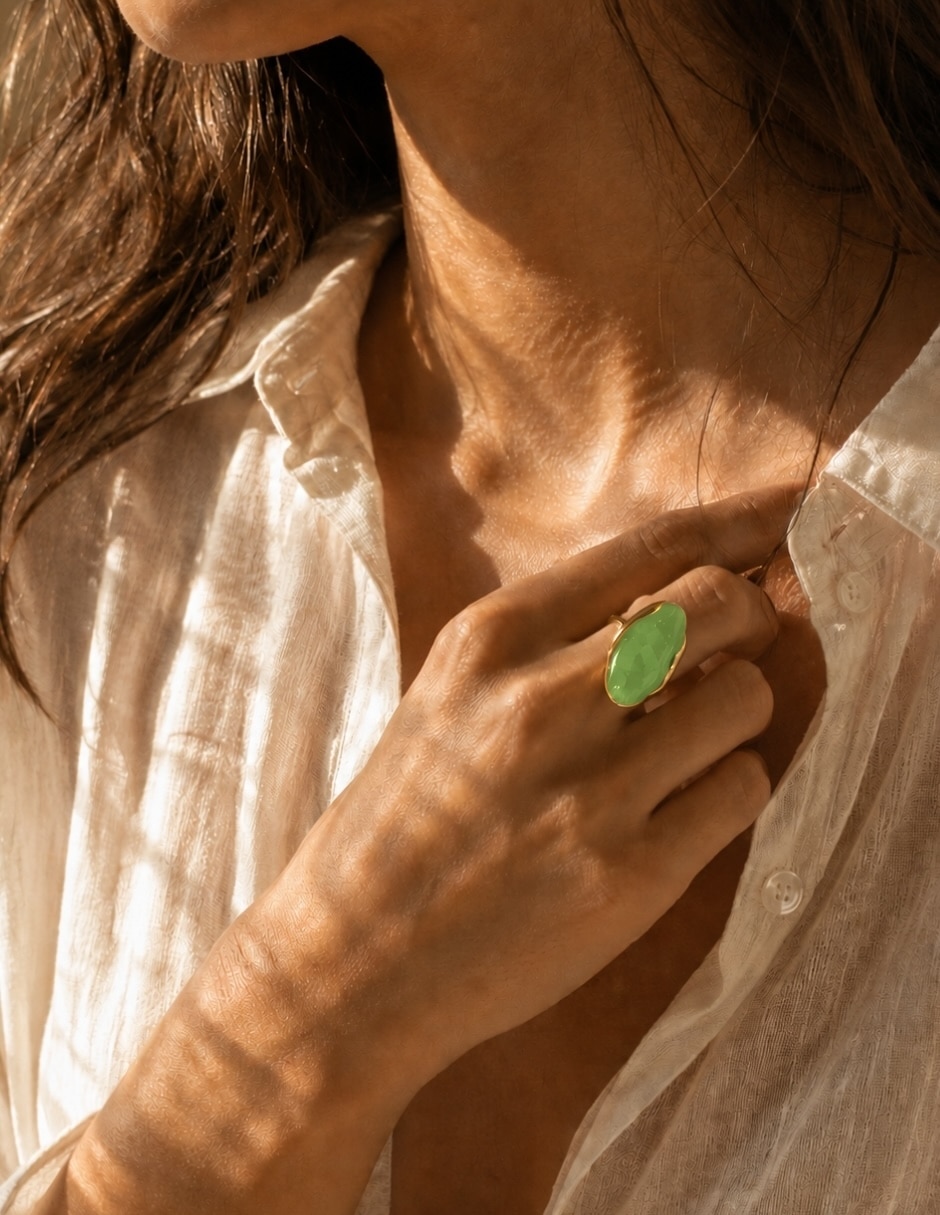 Anillo Ámbar resina baño de oro 6