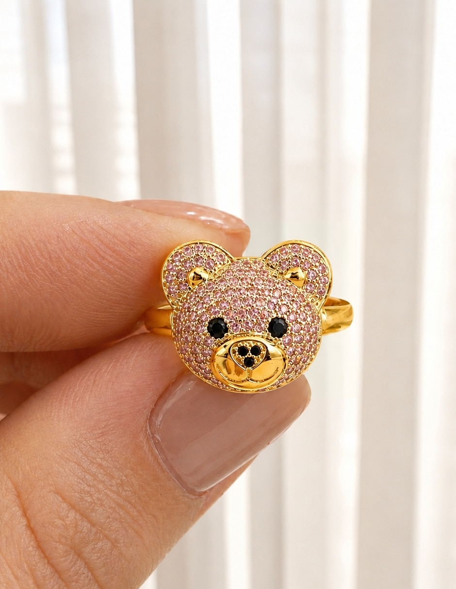 Anillo de oso Yoiko Shine Golden zirconia baño de oro