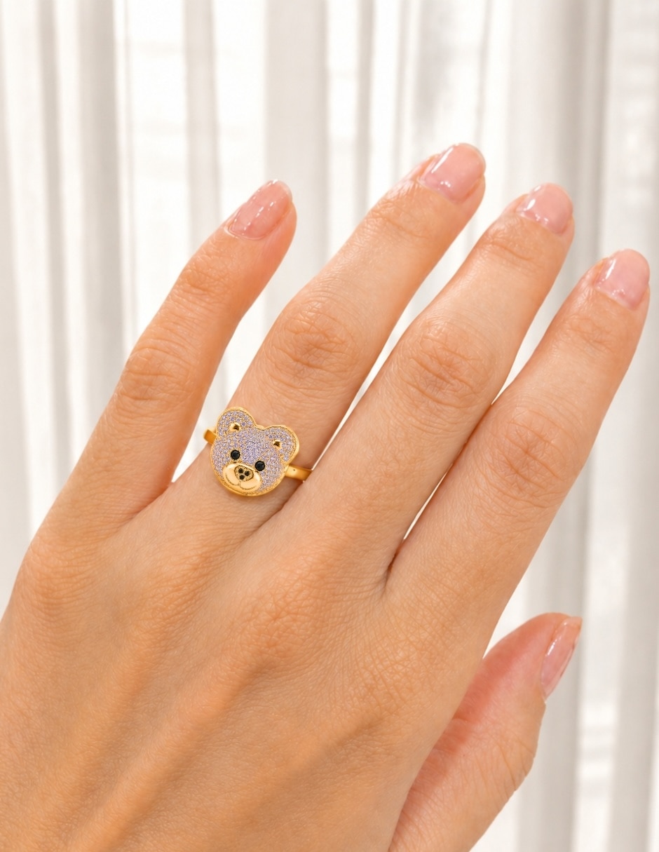 Anillo de oso Yoiko Shine Golden zirconia baño de oro