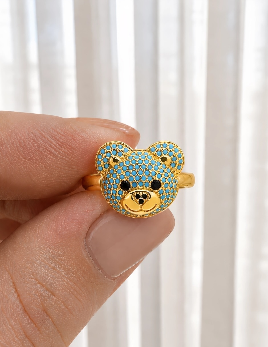 Anillo de oso Shine Golden zirconia baño de oro 4