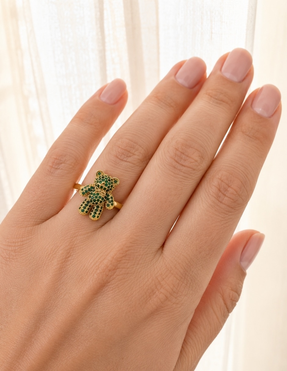Anillo de oso Yoiko Bloom Golden zirconia baño de oro