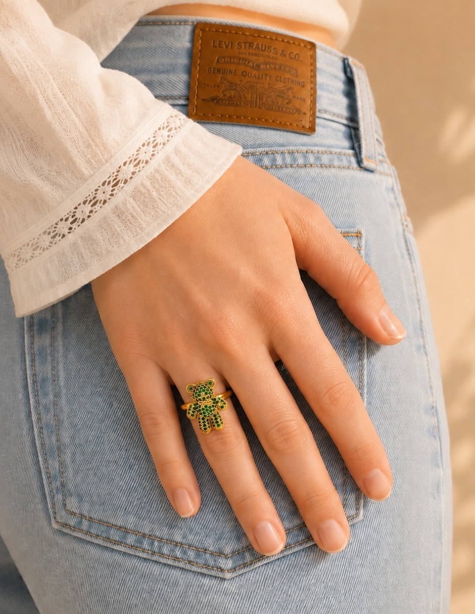 Anillo de oso Yoiko Bloom Golden zirconia baño de oro