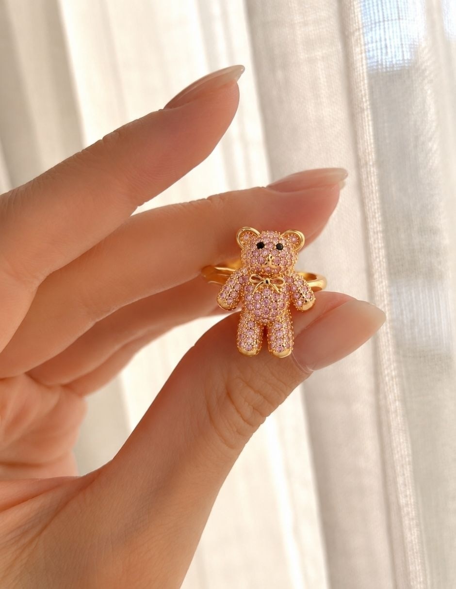Anillo de oso Bloom Golden zirconia baño de oro 3