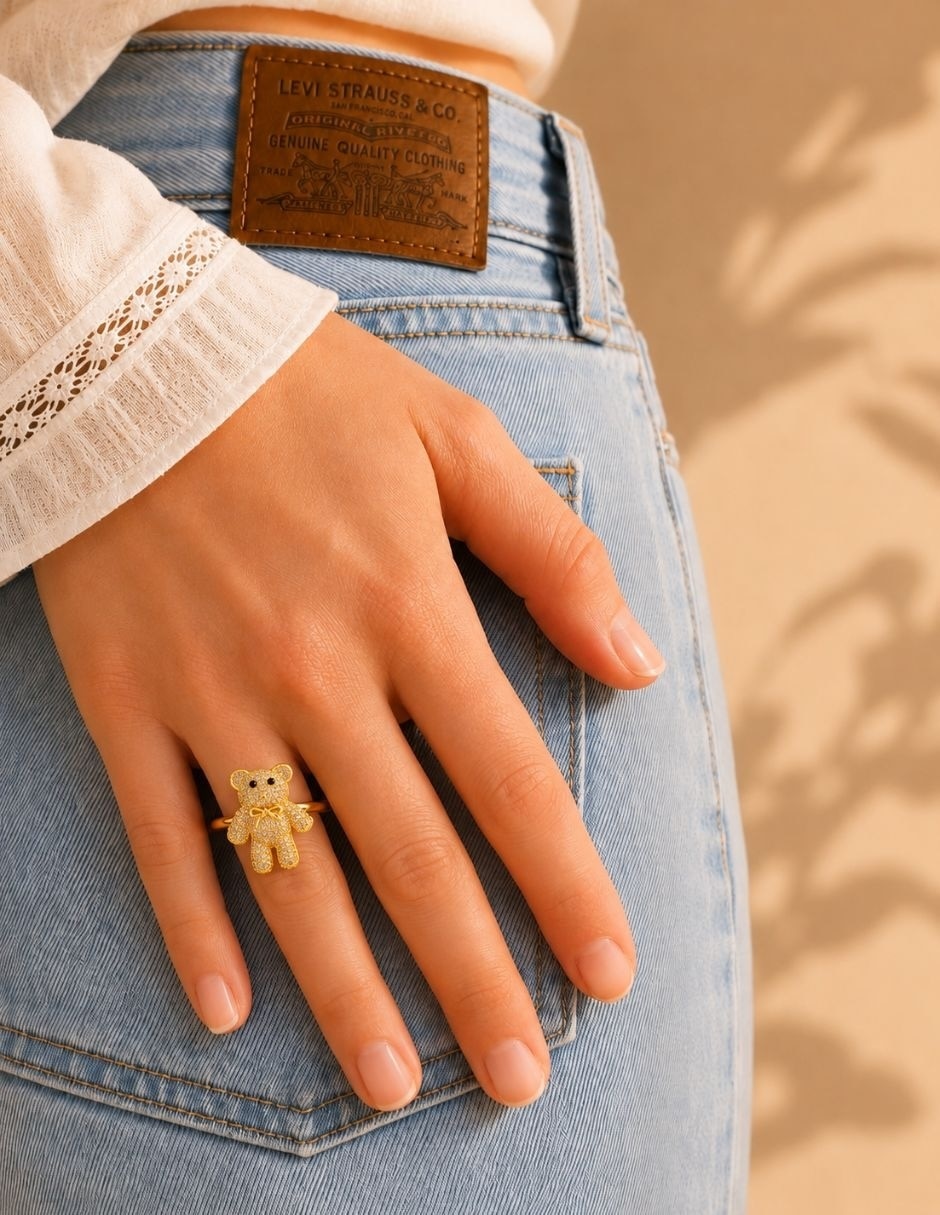Anillo de oso Bloom Golden zirconia baño de oro 6