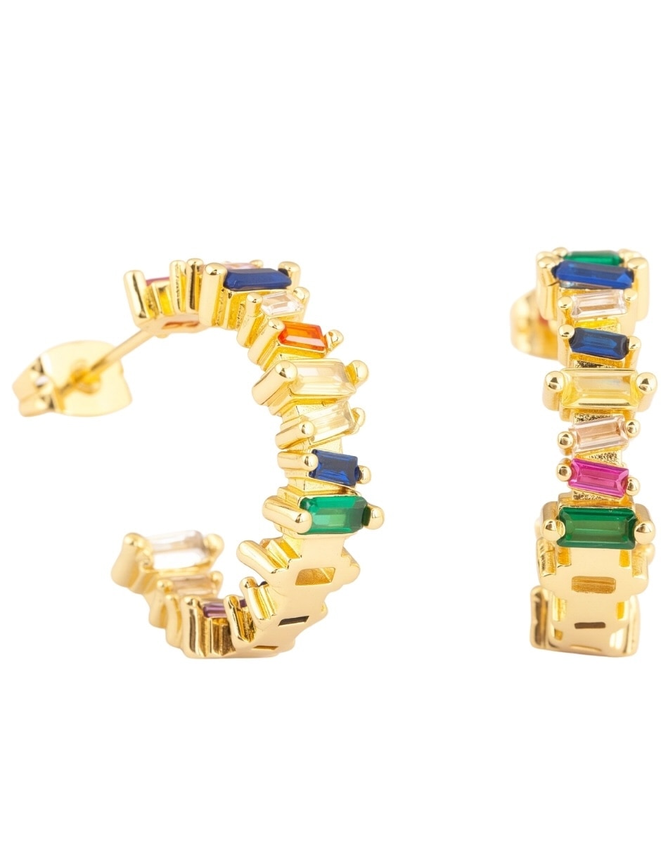 Aros de circular vitral con acabado baño de oro zirconia