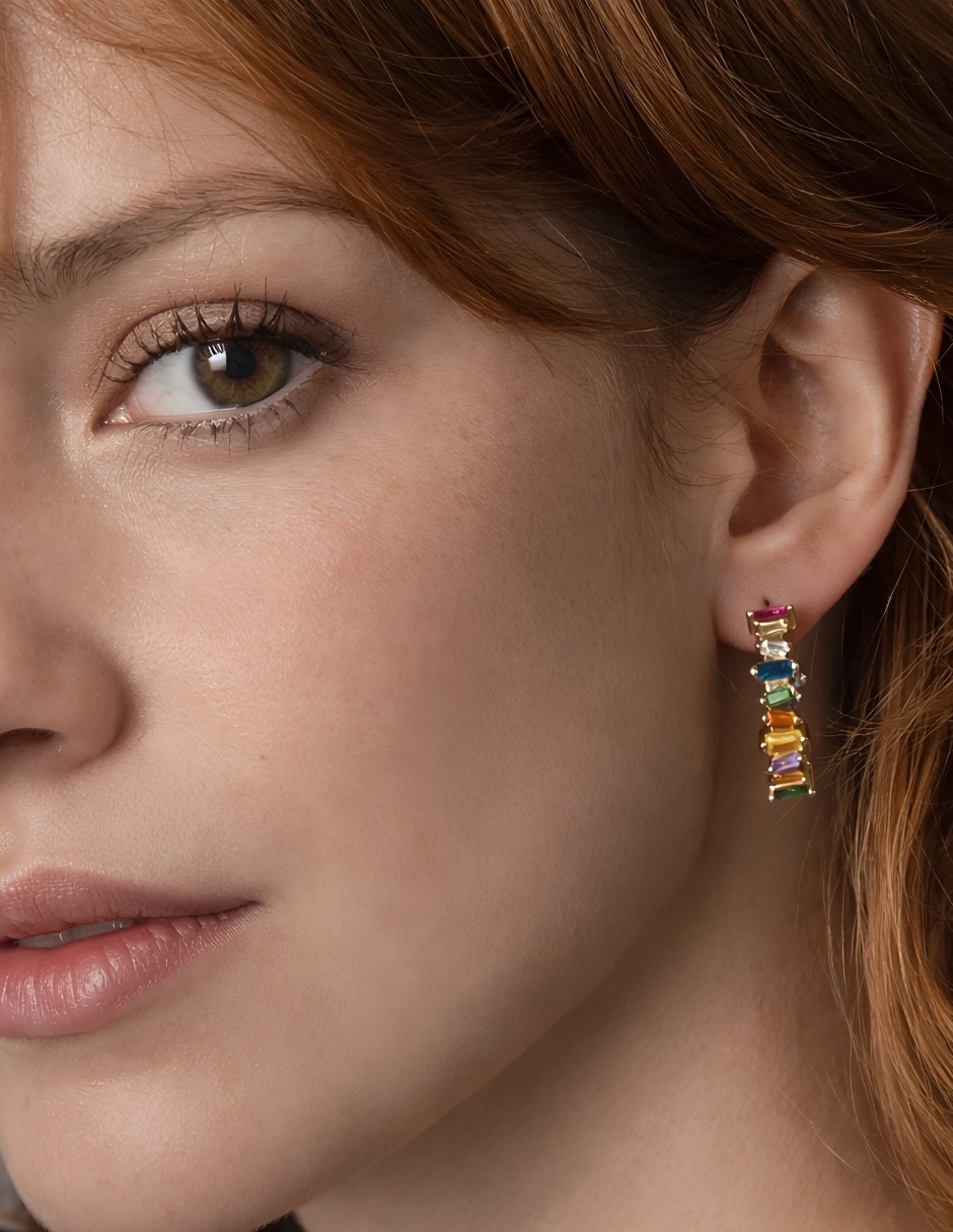Aros de circular vitral con acabado baño de oro zirconia 4