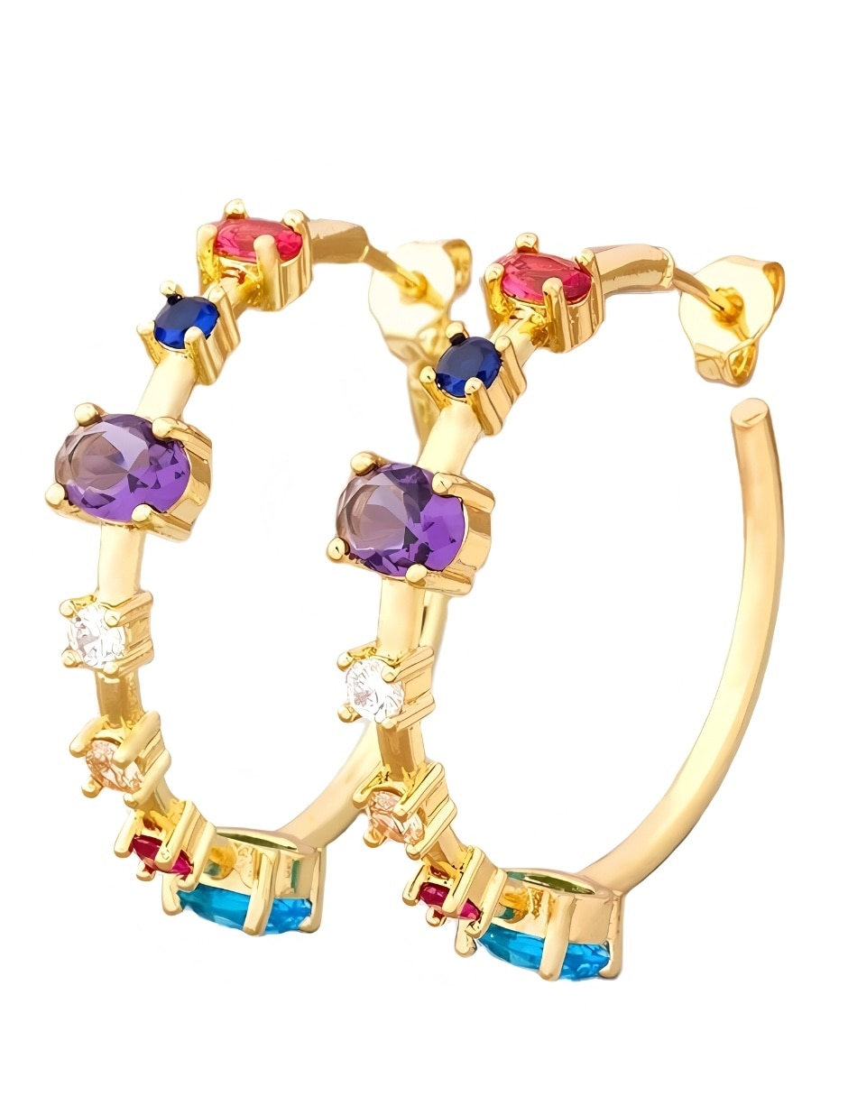 Arracadas de circular vértice con acabado baño de oro zirconia Arracadas de circular vértice con acabado baño de oro zirconia