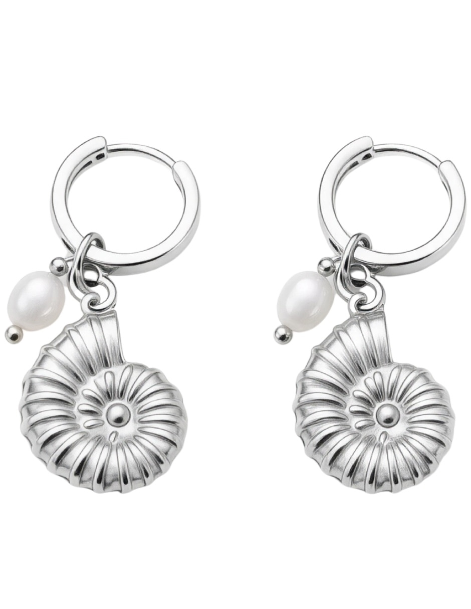Aretes de caracol Marina con acabado baño de rodio imitación perla