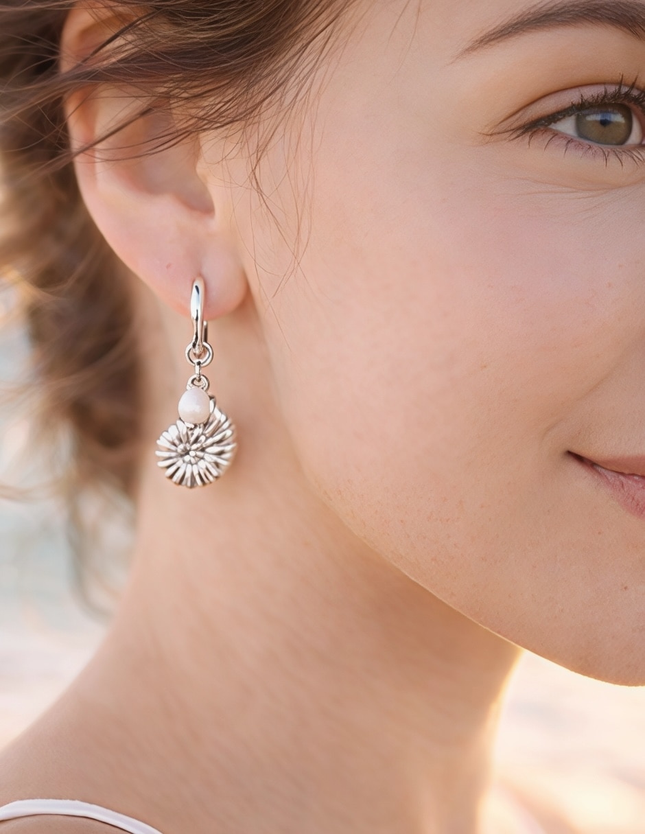 Aretes de caracol Yoiko Marina con acabado baño de rodio imitación perla