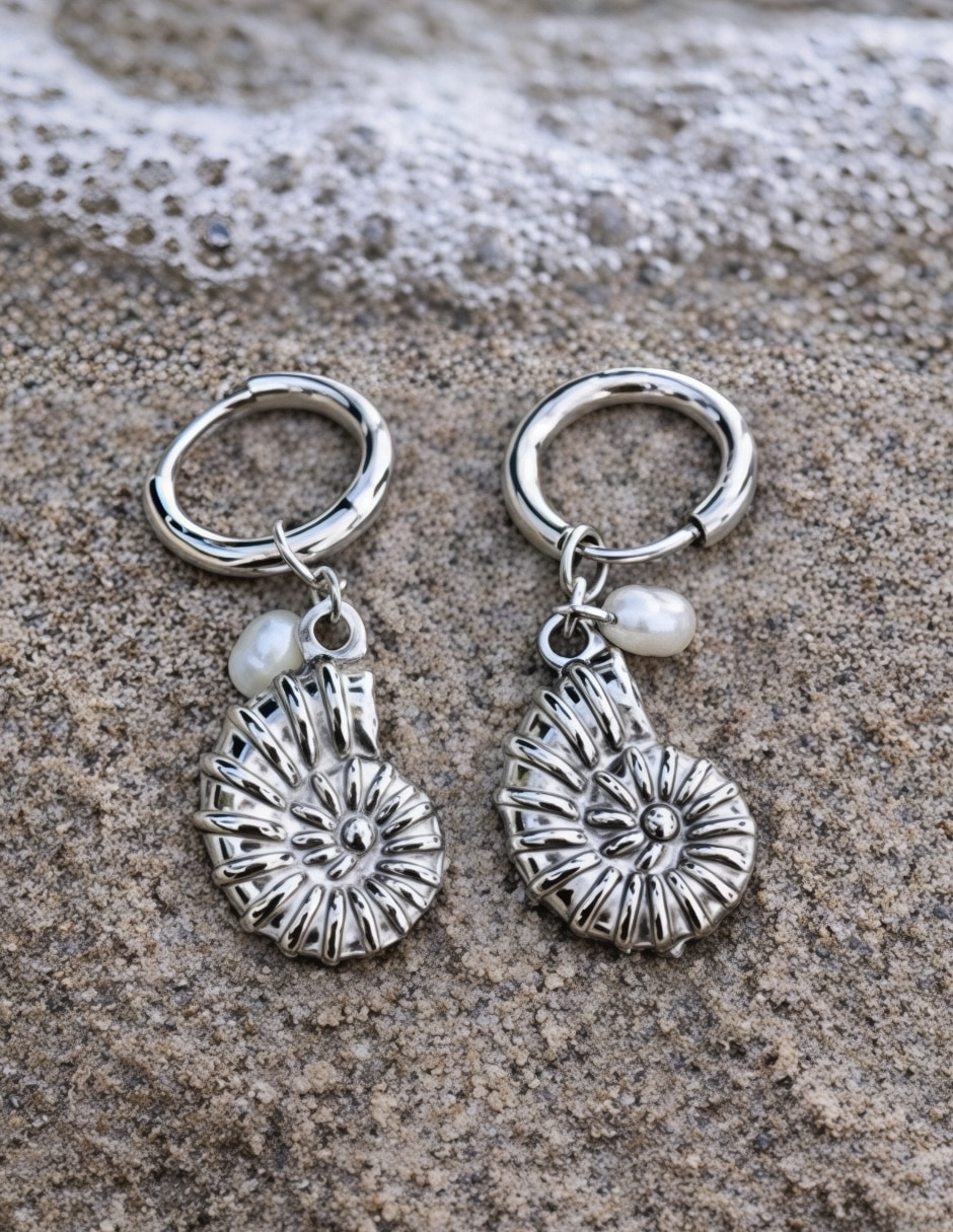 Aretes de caracol Yoiko Marina con acabado baño de rodio imitación perla