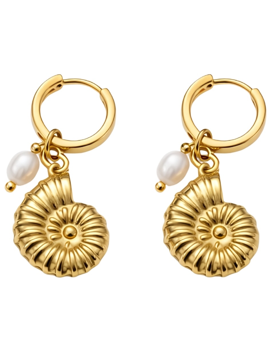 Aretes de caracol Marina con acabado baño de oro imitación perla