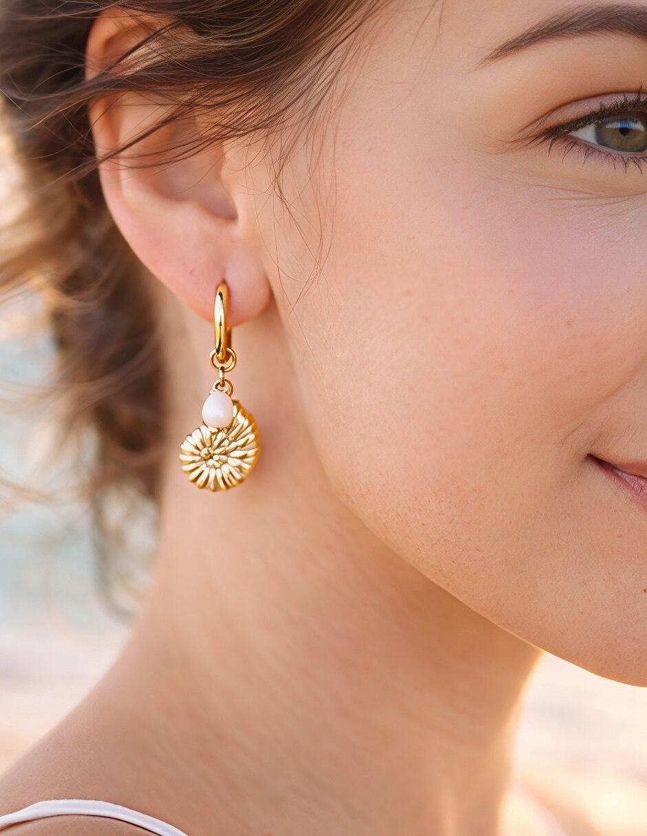 Aretes de caracol Yoiko Marina con acabado baño de oro imitación perla