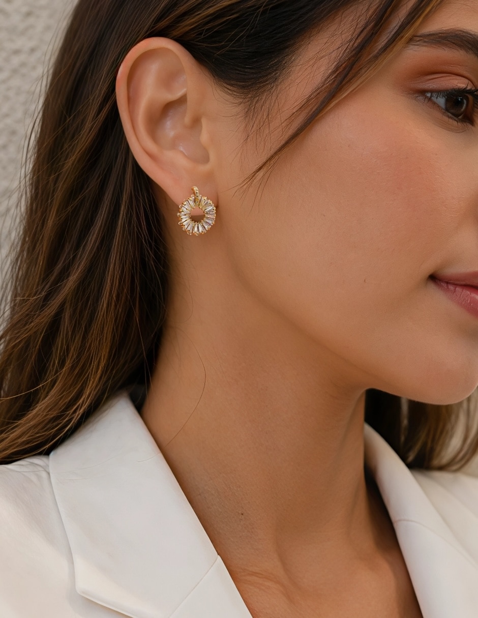 Aretes Stella Golden con acabado baño de oro zirconia 2