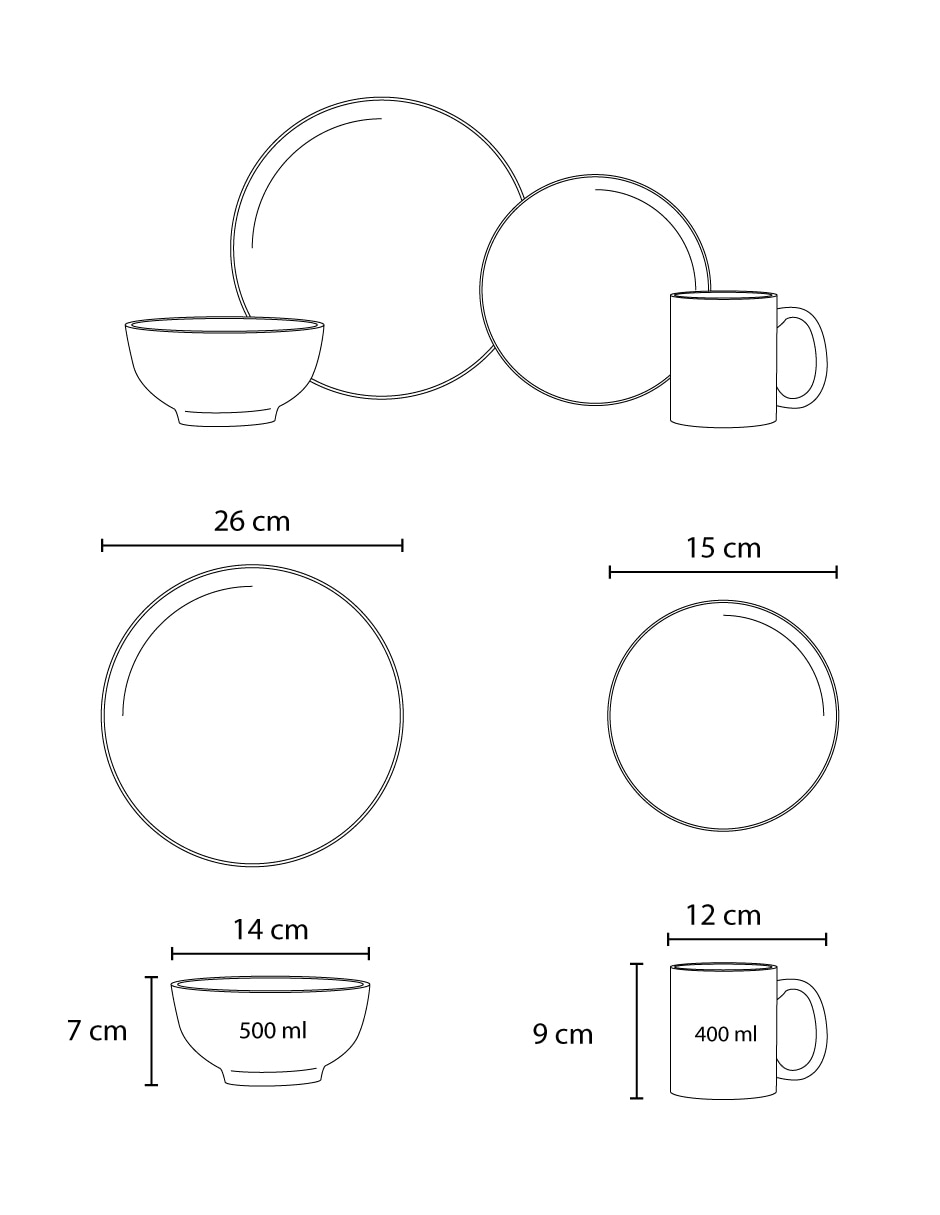 Vajilla cerrada Blanqui de porcelana para 4 personas