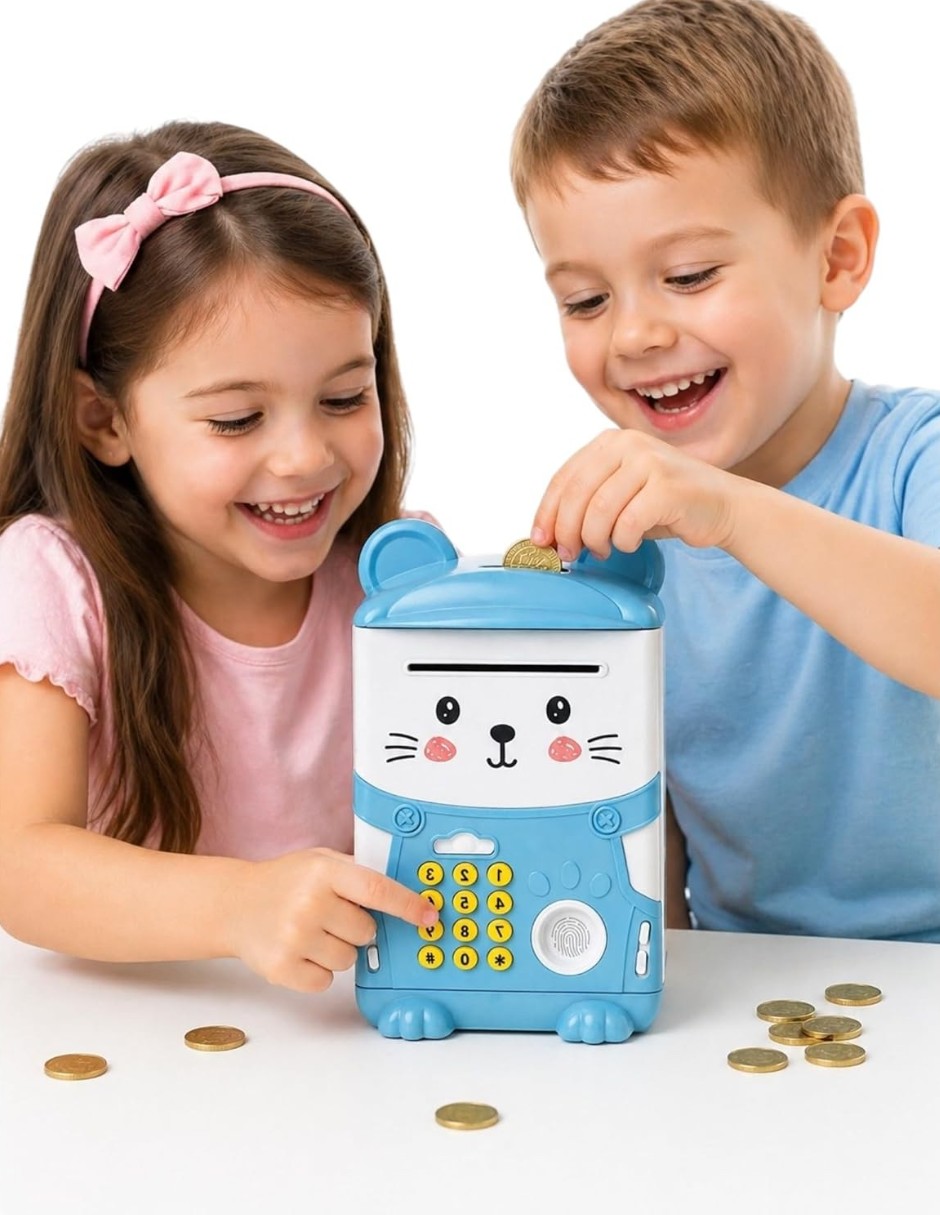 Alcancía caja fuerte infantil con aceptación automática de billetes y monedas