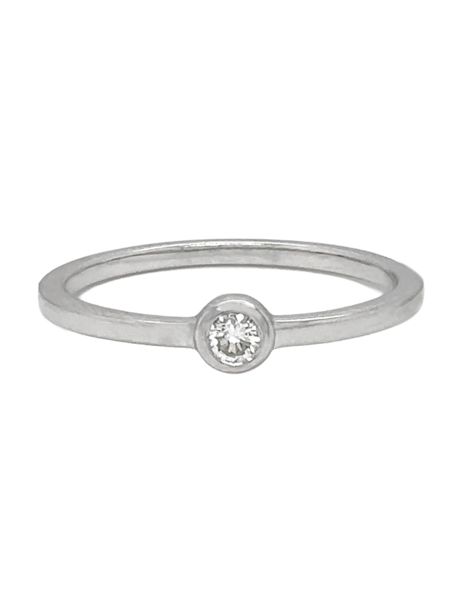 Anillo 14 k de oro blanco diamante brillante