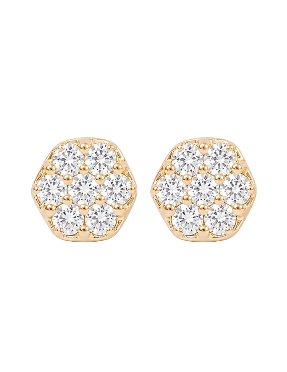 Broqueles hexagonales de oro 10 K con acabado brillante zirconia
