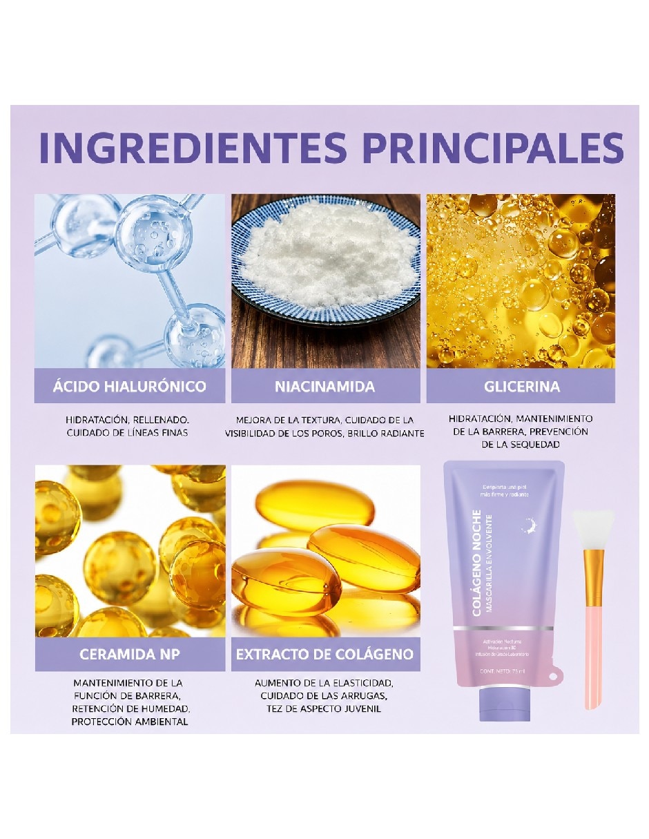 Mascarilla facial de colágeno blanqueadora y reafirmante para hidratar Genérica