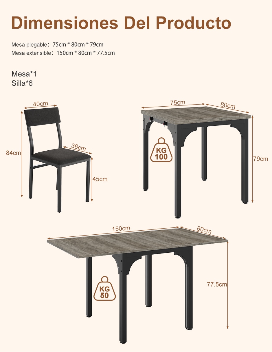 Comedor extendible Nuestro Nido para 6 personas