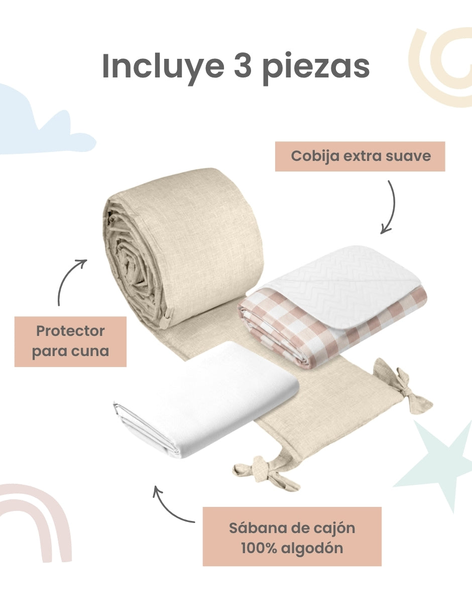 Juego de cuna Nap gingham beige para 3 piezas