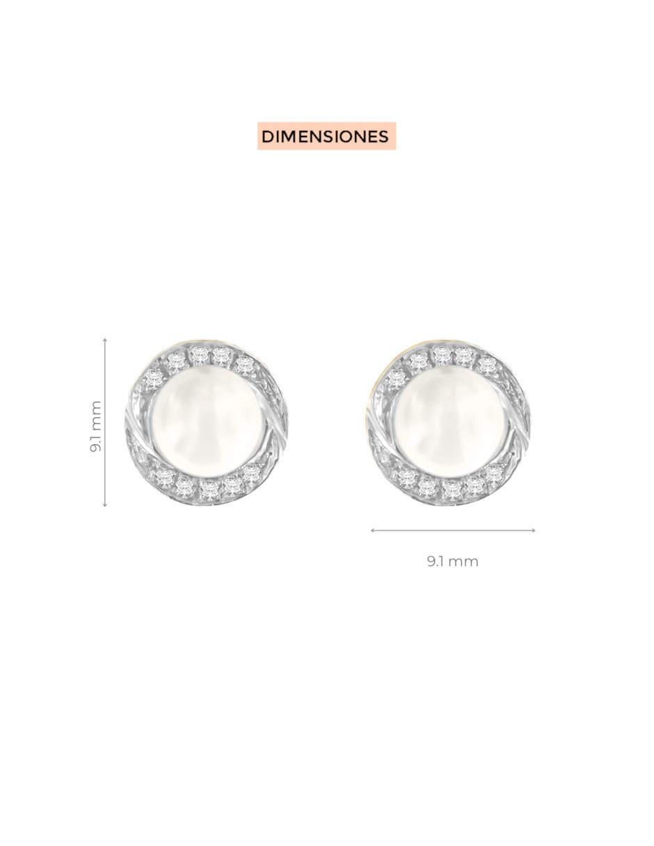 Aretes cortos Fianelli de oro 14 K con acabado brillante diamante y perla