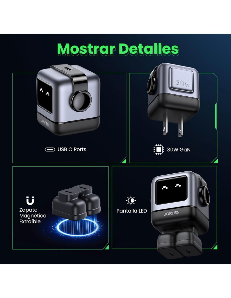 Cargador pared Ugreen Nexode carga rápida GaNRobot USB tipo C 30 W