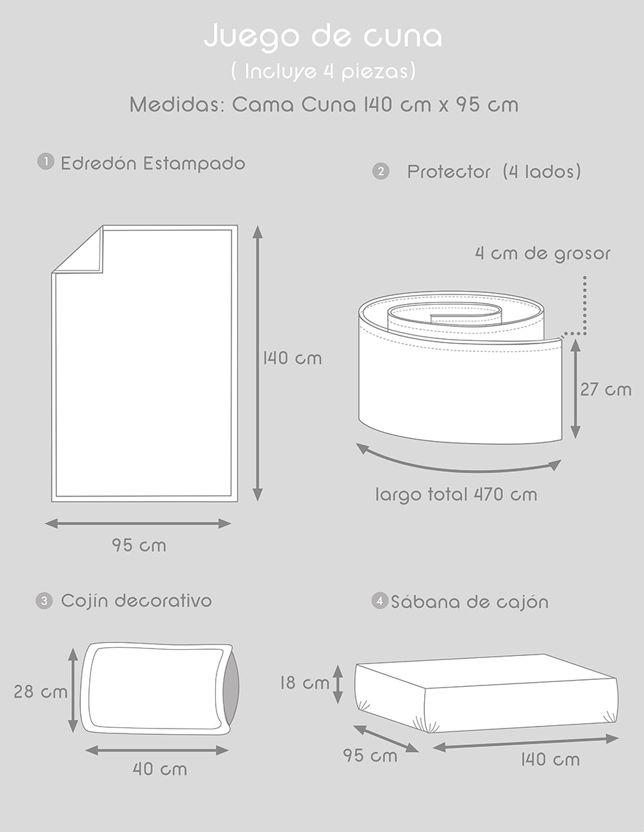 Juego de cuna Babuu Baby Selva Gris 3 piezas
