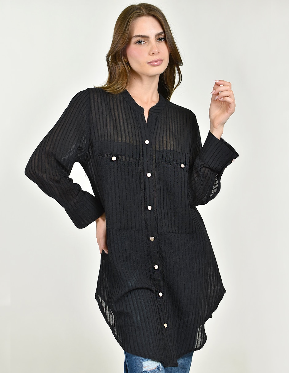 Blusa camisera manga larga para mujer