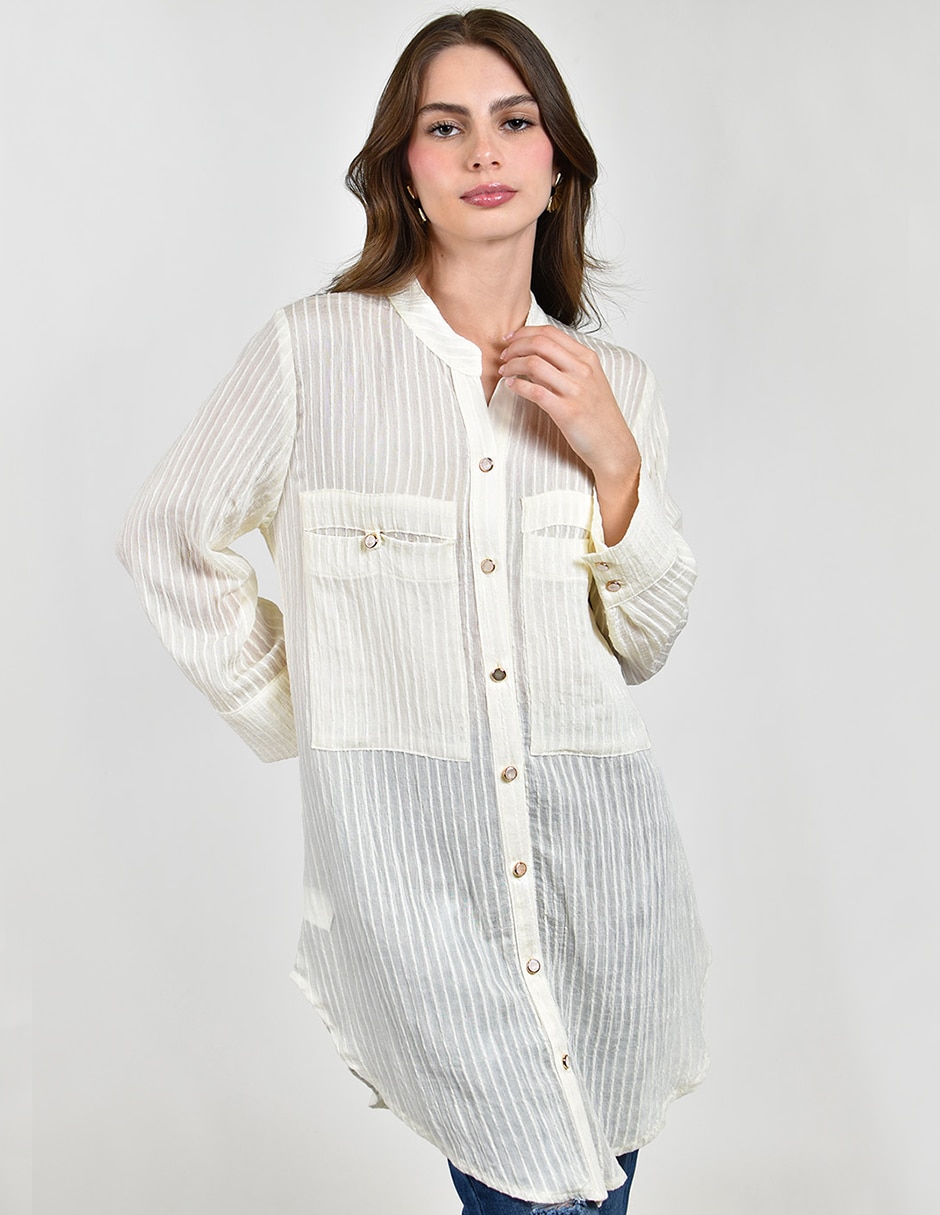 Blusa camisera manga larga para mujer