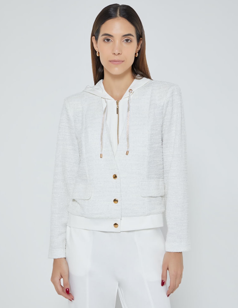 Chamarra casual studio f deportivo tweed para mujer