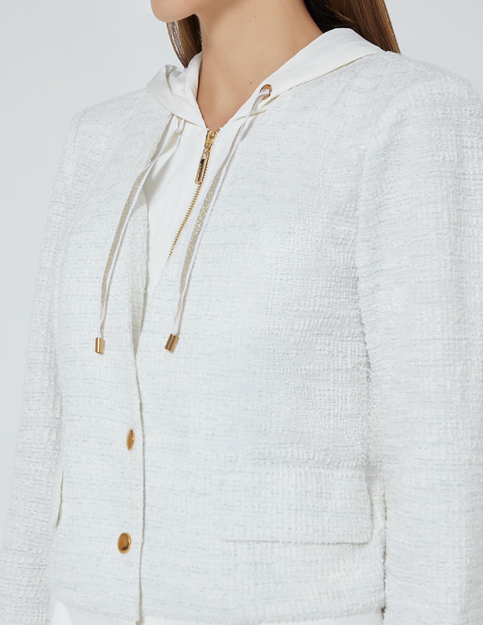 Chamarra casual studio f deportivo tweed para mujer