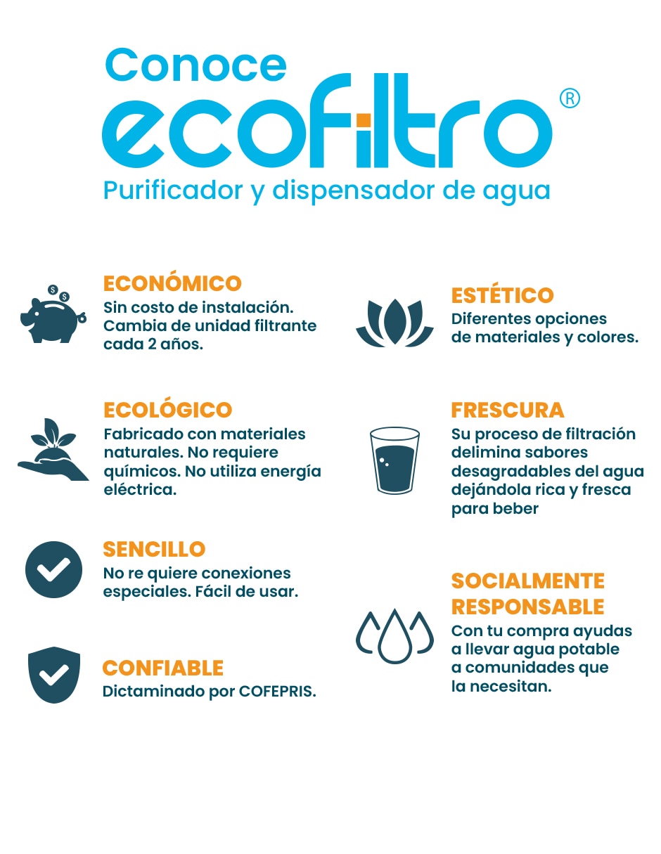 Purificador, dispensador y filtro de agua Ecofiltro Mazari