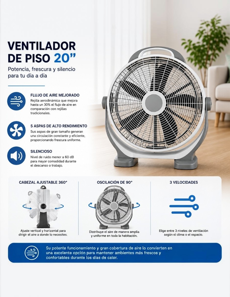 Ventilador de piso Ele-Gate 3 velocidades
