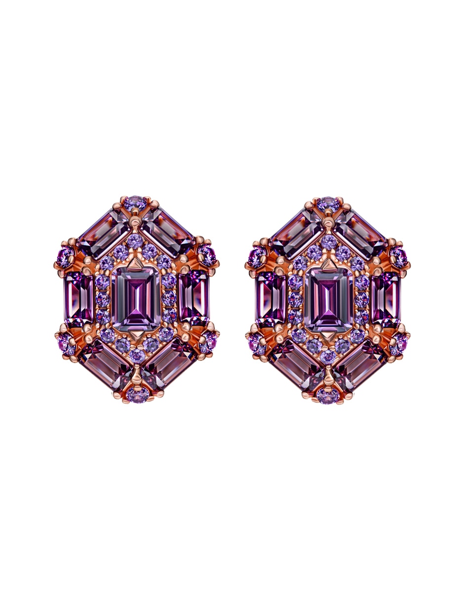 Broqueles hexagonal Gladkova Joyería de plata P 925 con acabado chapa de oro amatista