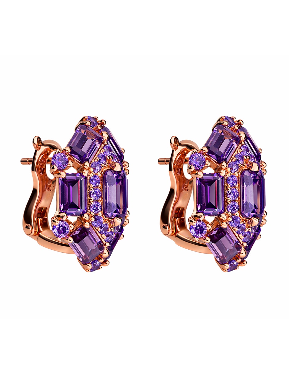 Broqueles hexagonal Gladkova Joyería de plata P 925 con acabado chapa de oro amatista