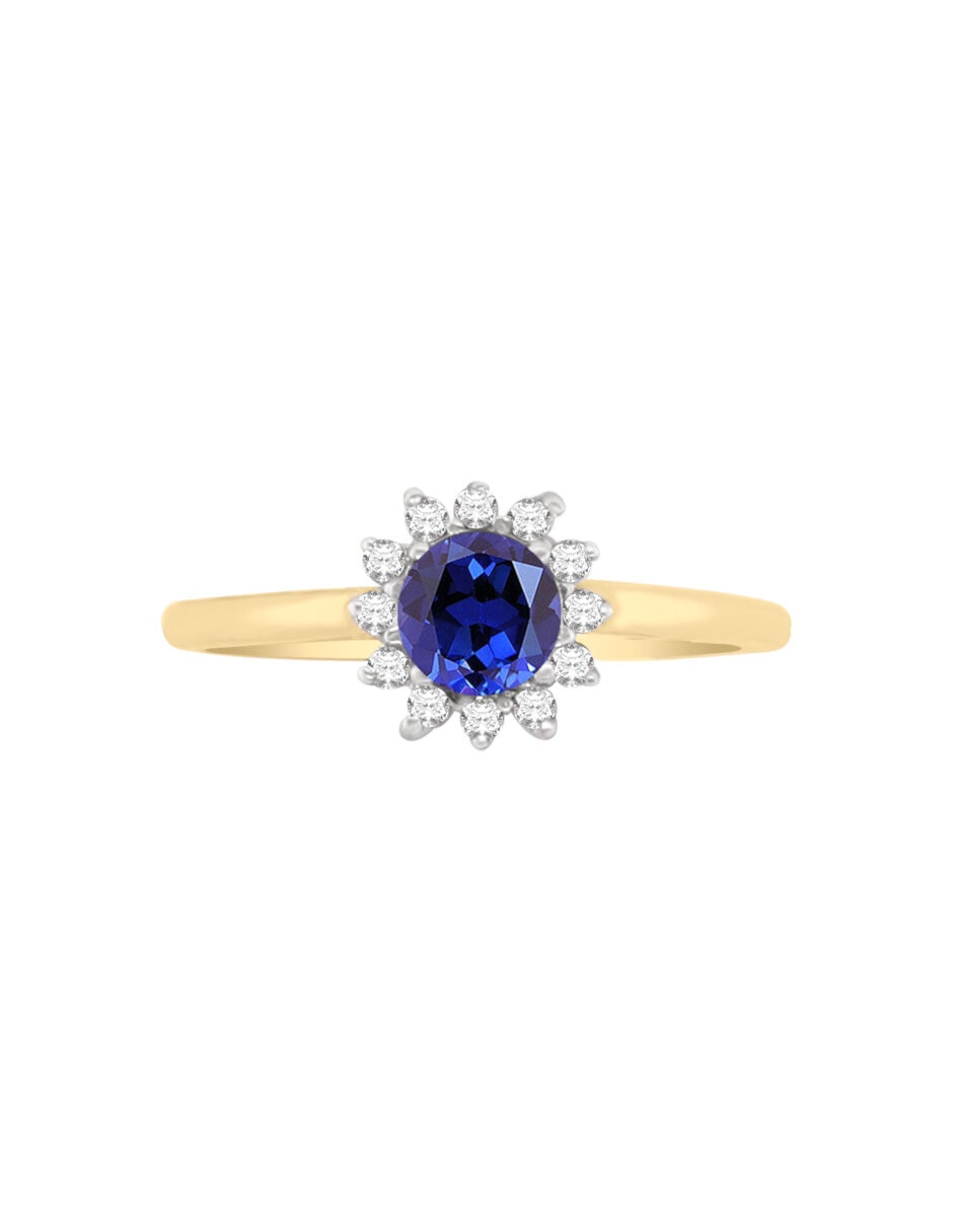 Anillo con gema de estrella Dakota 14 k de oro zafiro y diamante brillante