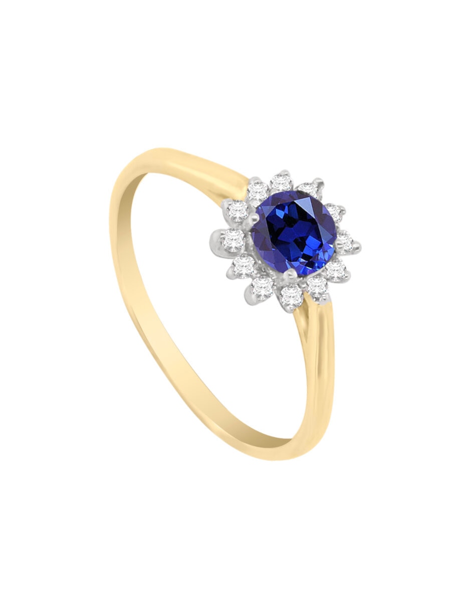 Anillo con gema de estrella Fascinare Dakota 14 k de oro zafiro y diamante brillante