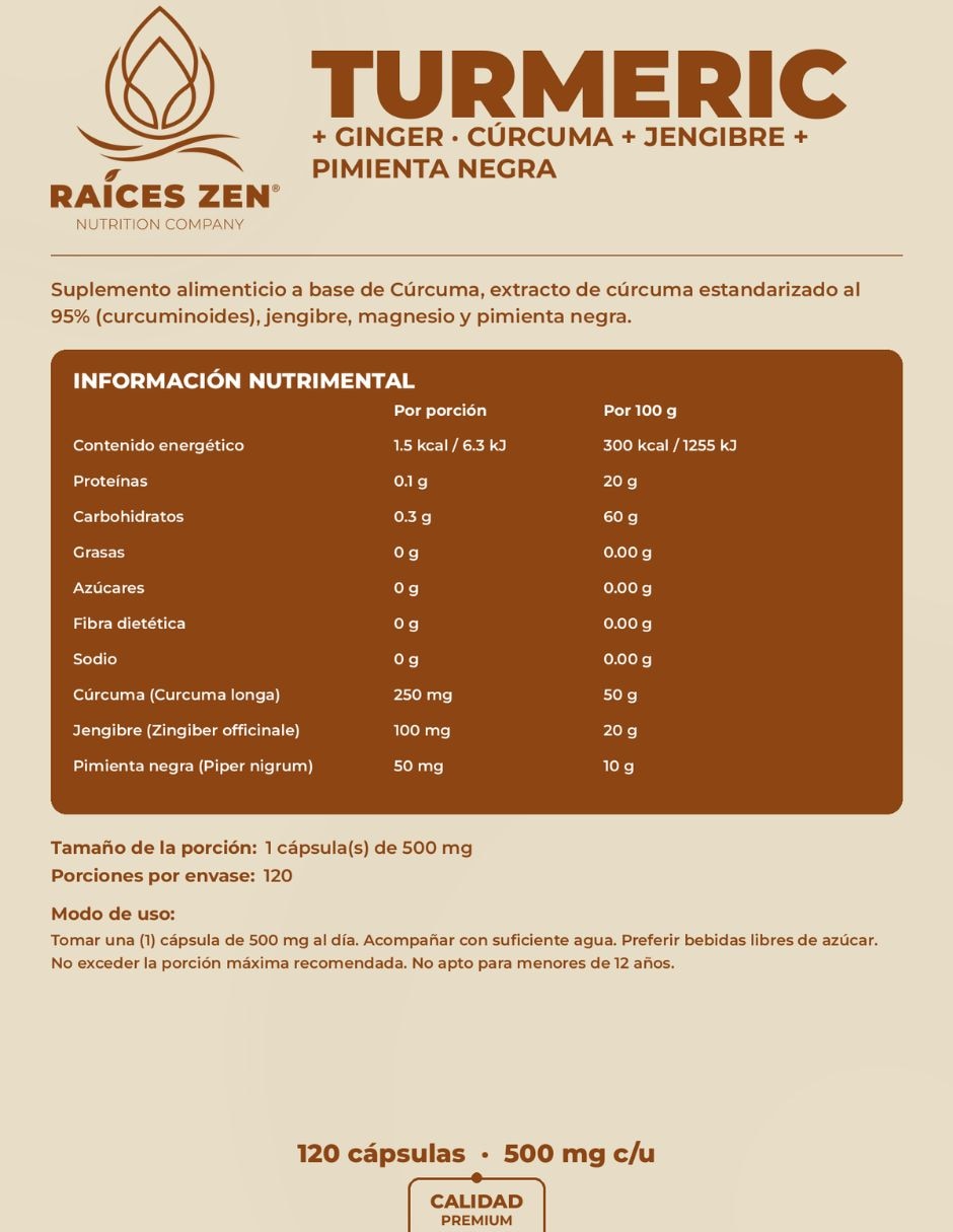 Turmeric + ginger Raíces Zen con cúrcuma y jengibre