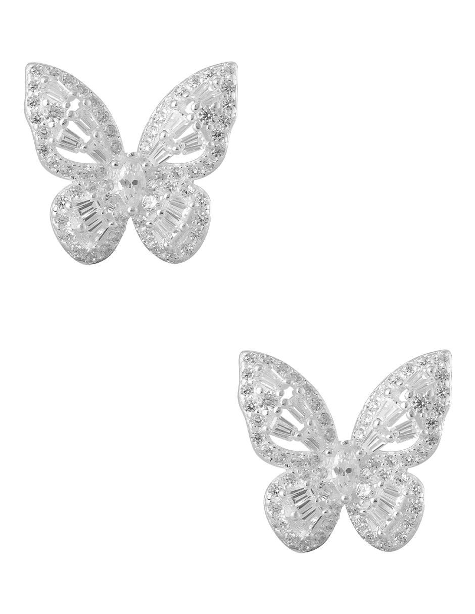 Aretes cortos de mariposa de plata P 925 con acabado pavé zirconia