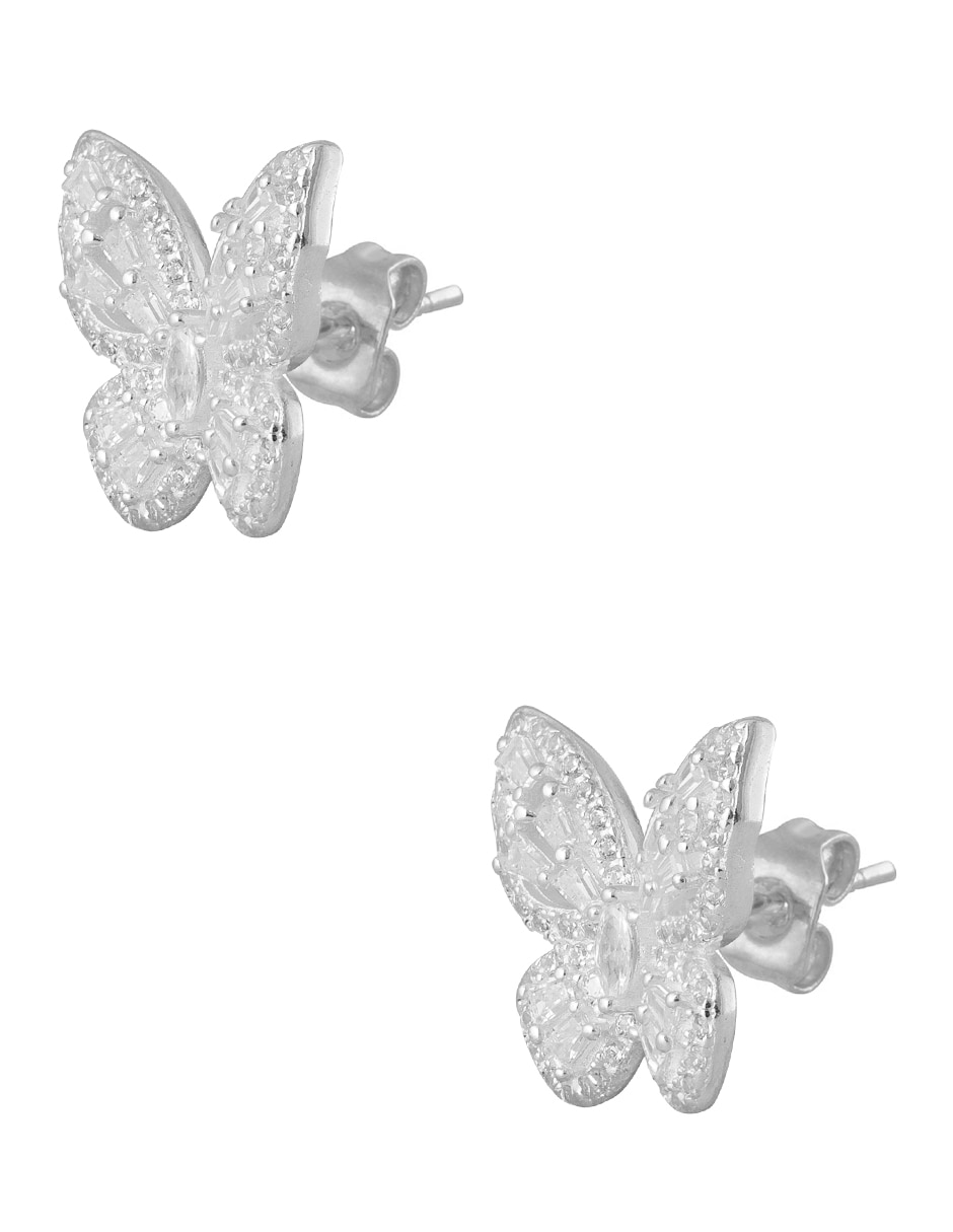 Aretes cortos de mariposa Unlimited By Ob de plata P 925 con acabado pavé zirconia