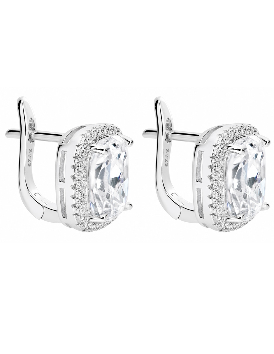 Broqueles ovalados de plata P 925 con acabado brillante zirconia 4