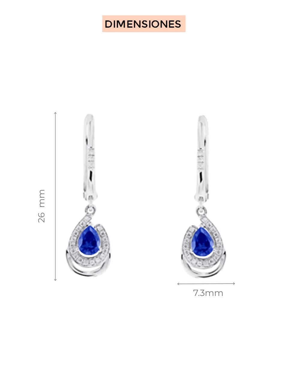 Aretes largos ovalados Fulvia de oro 14 K con acabado brillante zafiro y diamante