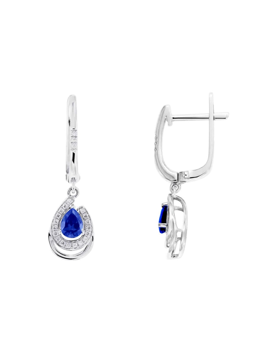 Aretes largos ovalados Fascinare Fulvia de oro 14 K con acabado brillante zafiro y diamante