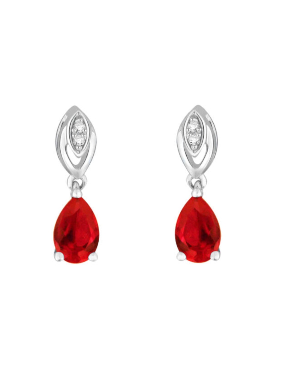 Aretes cortos ovalados Serena de oro 14 K con acabado brillante rubí y diamante Aretes cortos ovalados Serena de oro 14 K con acabado brillante rubí y diamante