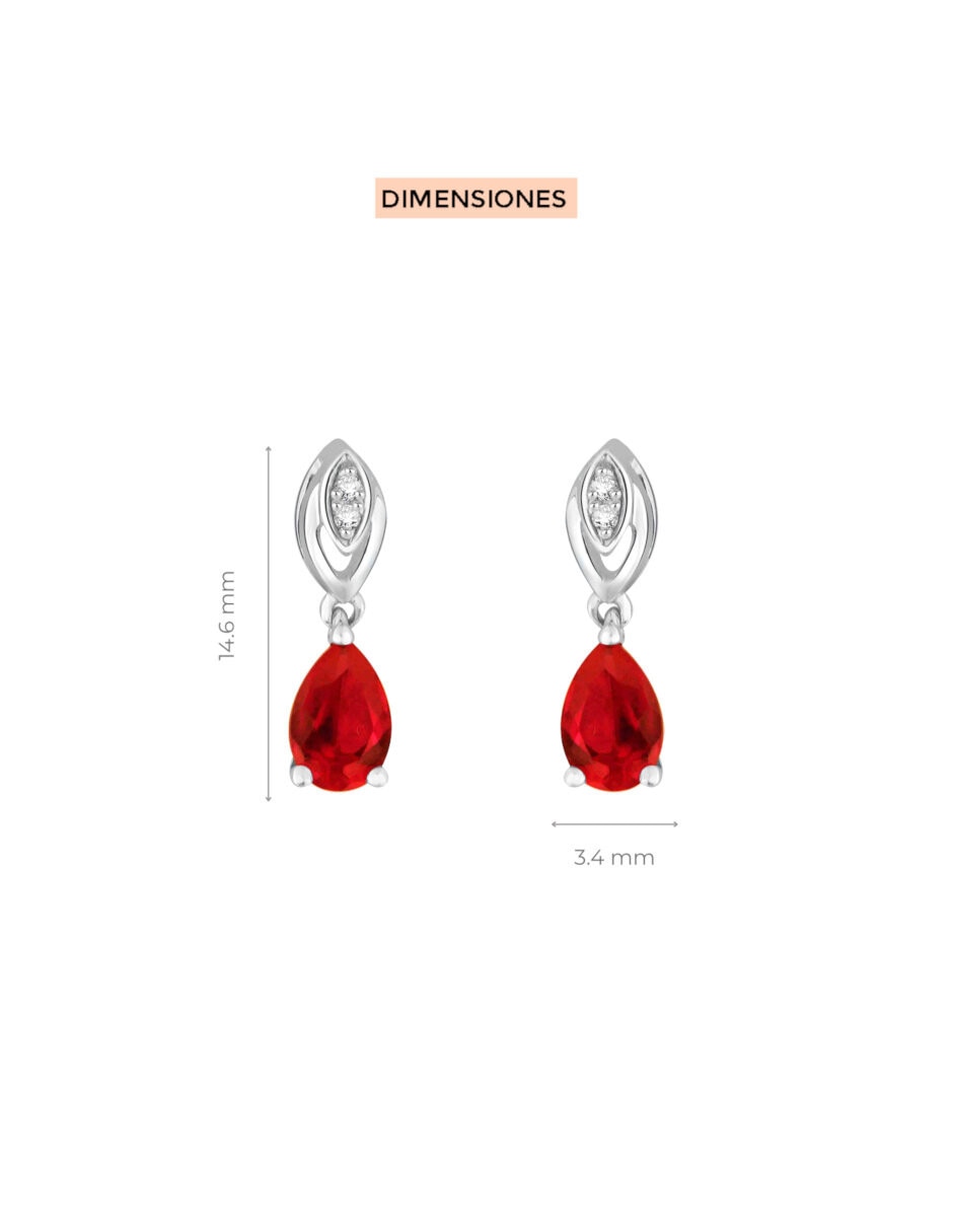 Aretes cortos ovalados Fascinare Serena de oro 14 K con acabado brillante rubí y diamante