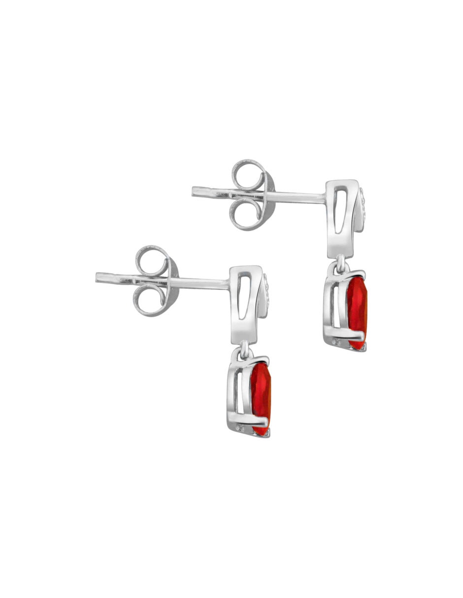 Aretes cortos ovalados Fascinare Serena de oro 14 K con acabado brillante rubí y diamante