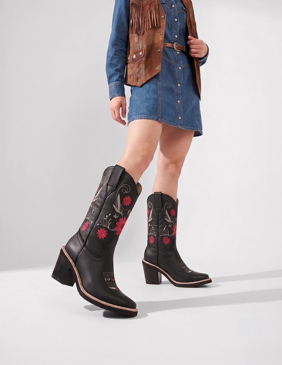 Bota cowboy abajo de la rodilla Rbcollection de piel para mujer
