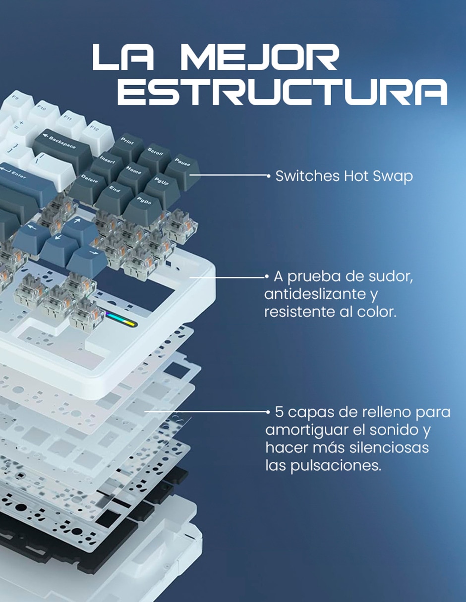 Teclado gamer Alámbrico e inalámbrico QWERT inglés con interruptor lineal Aula F87 Pro