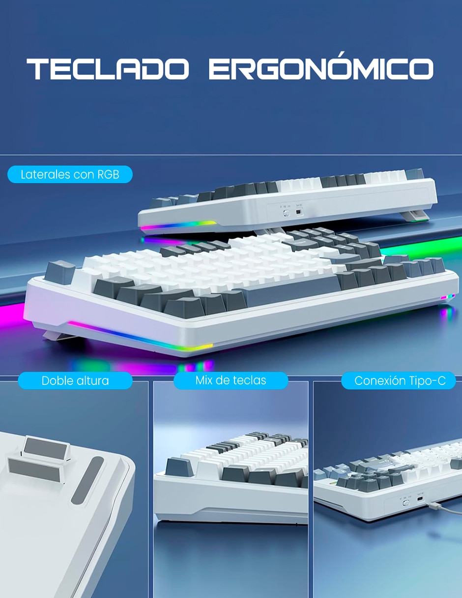 Teclado gamer Alámbrico e inalámbrico QWERT inglés con interruptor lineal Aula F87 Pro